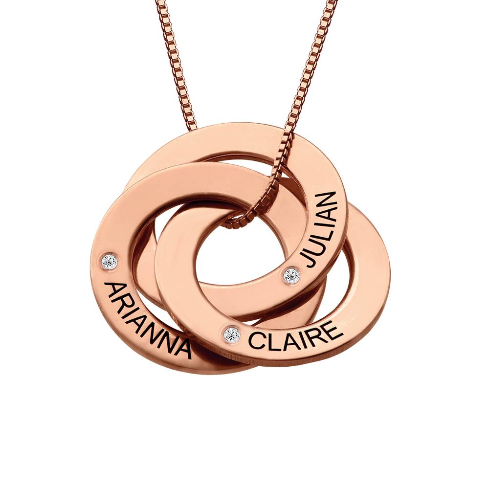 Russische Ring-Halskette mit 3 Ringen und Labordiamanten - Rosévergoldet-1 Produktfoto