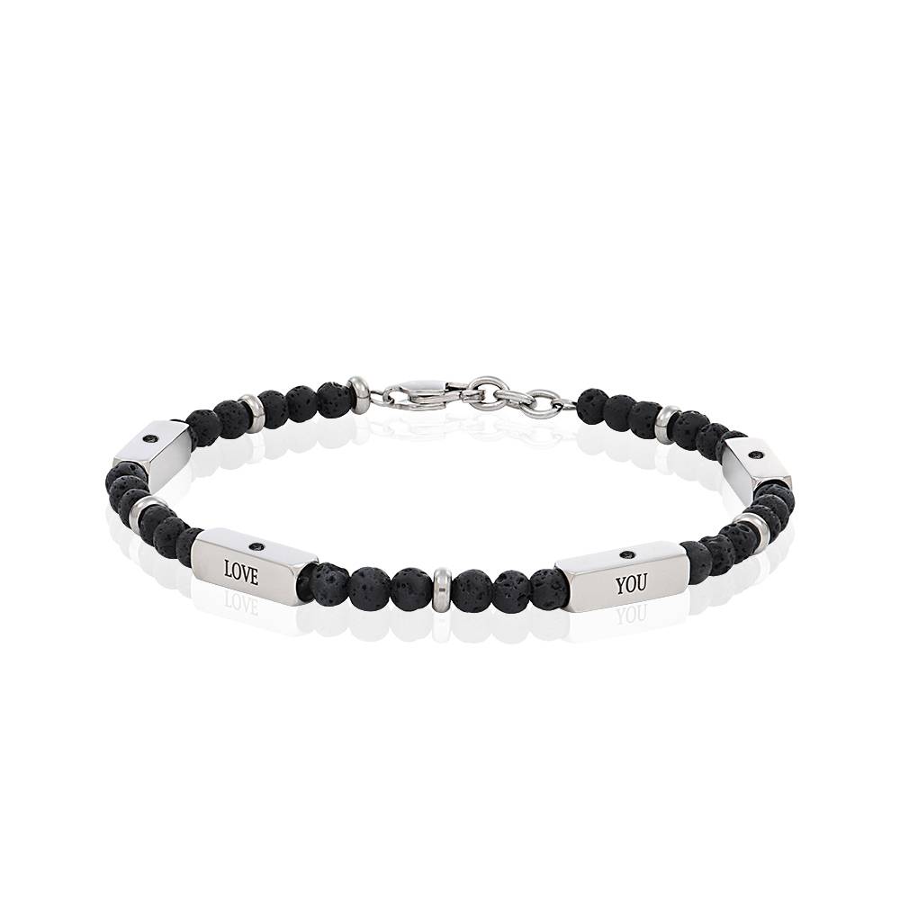 East Coast personalisierbares Lava Perlenarmband mit schwarzen Diamanten für Männer-3 Produktfoto