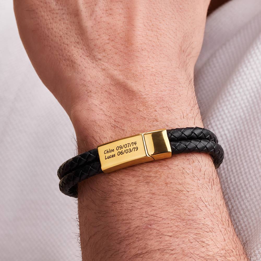 Explorer Herrenarmband aus schwarzem Leder - Vergoldet-5 Produktfoto