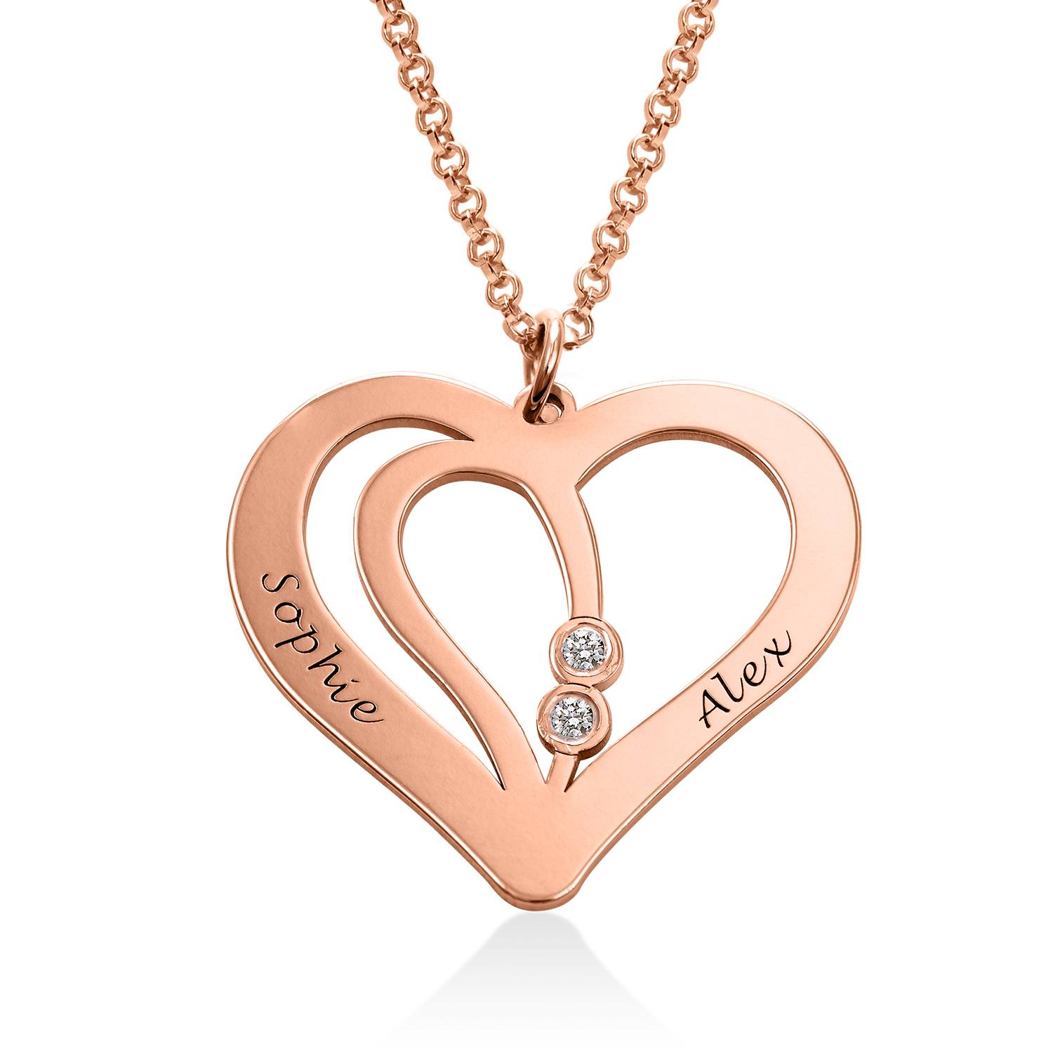 Gravierbare Pärchenkette mit Diamanten - rosévergoldetes Sterlingsilber-2 Gravierbare Pärchenkette mit Diamanten - rosévergoldetes Sterlingsilber-2 Produktfoto