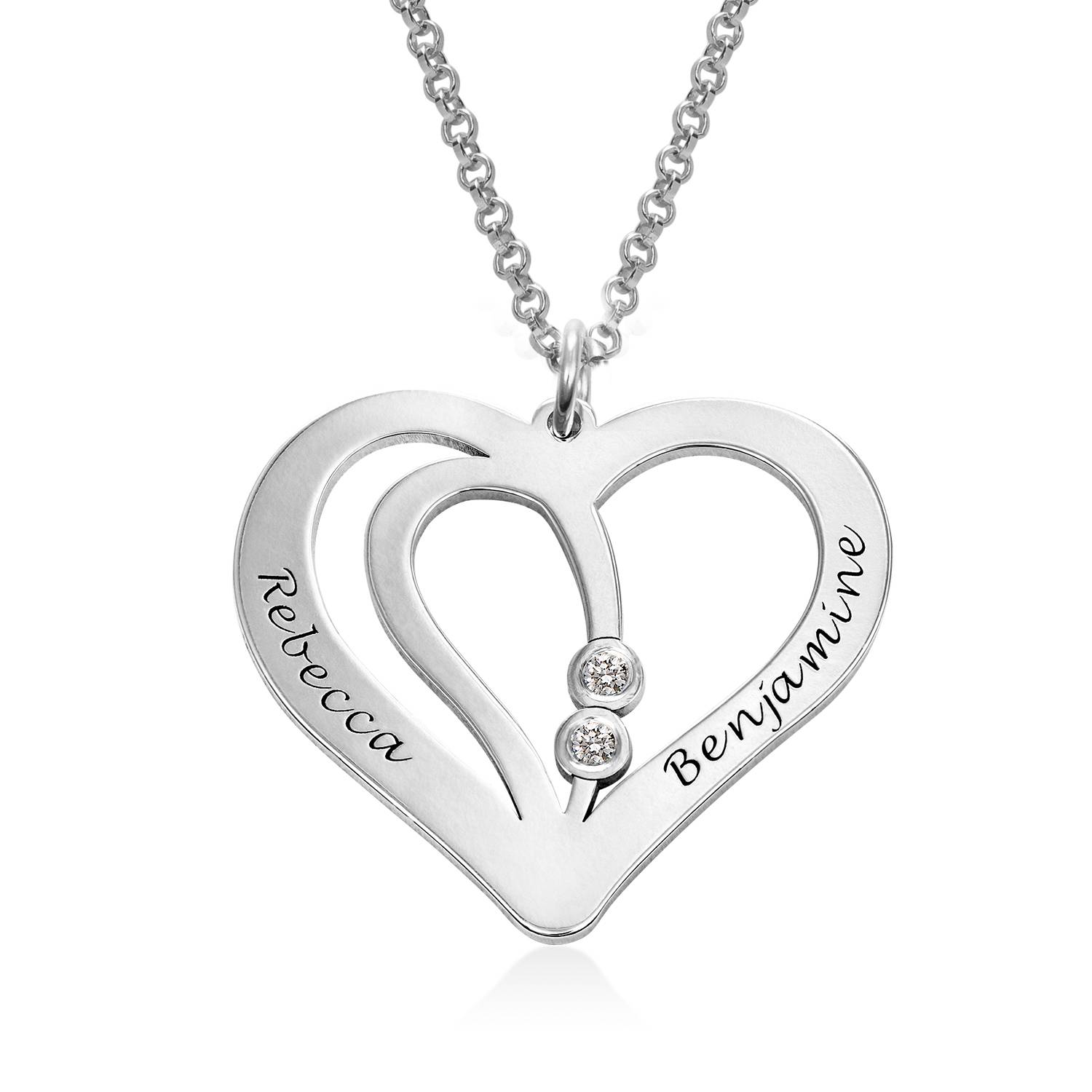 Gravierbare Pärchenkette mit Diamanten - Silber-3 Gravierbare Pärchenkette mit Diamanten - Silber-3 Produktfoto