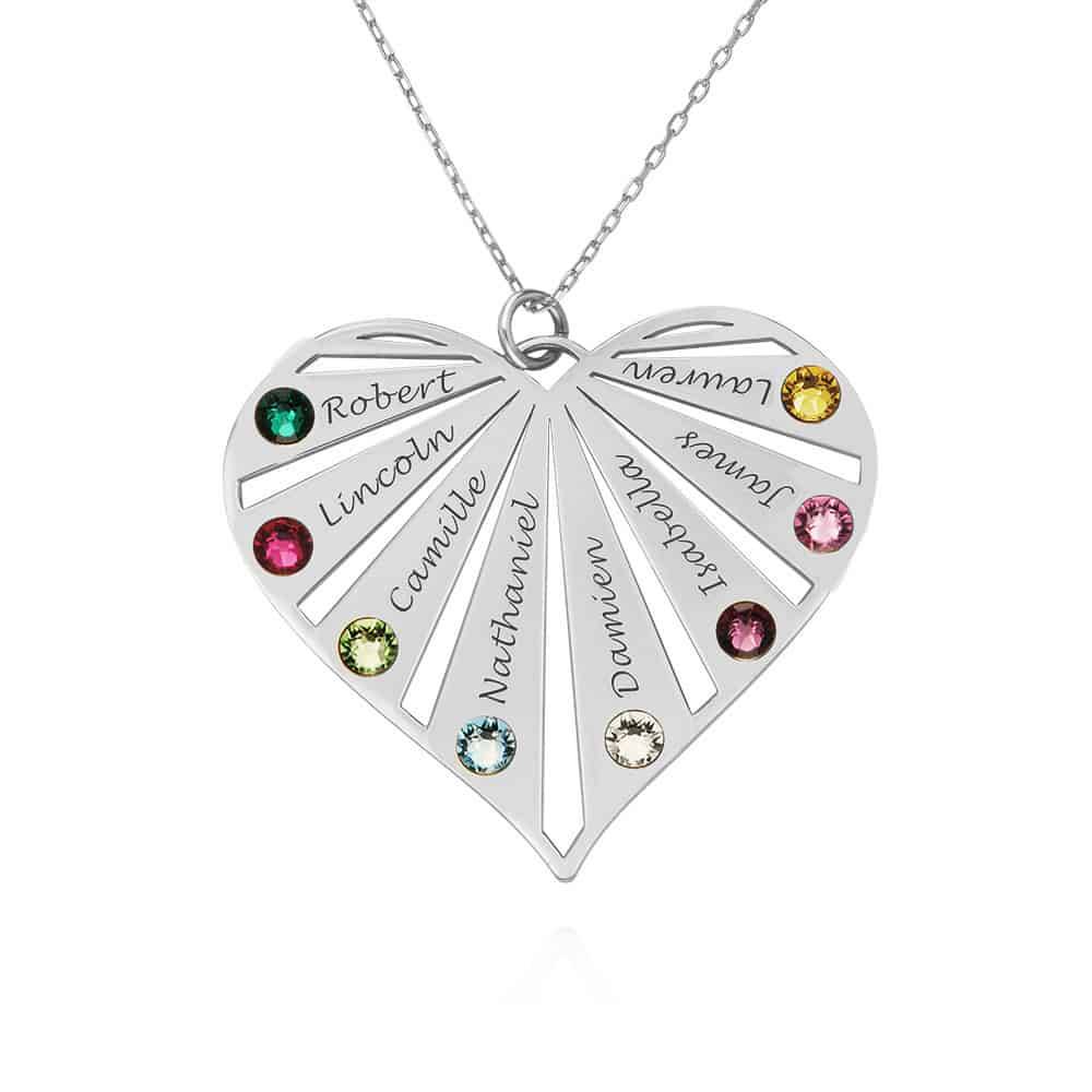 Familienkette mit gravierbarem Herzanhänger und Geburtssteinen - 417er Weißgold-1 Familienkette mit gravierbarem Herzanhänger und Geburtssteinen - 417er Weißgold-1 Produktfoto