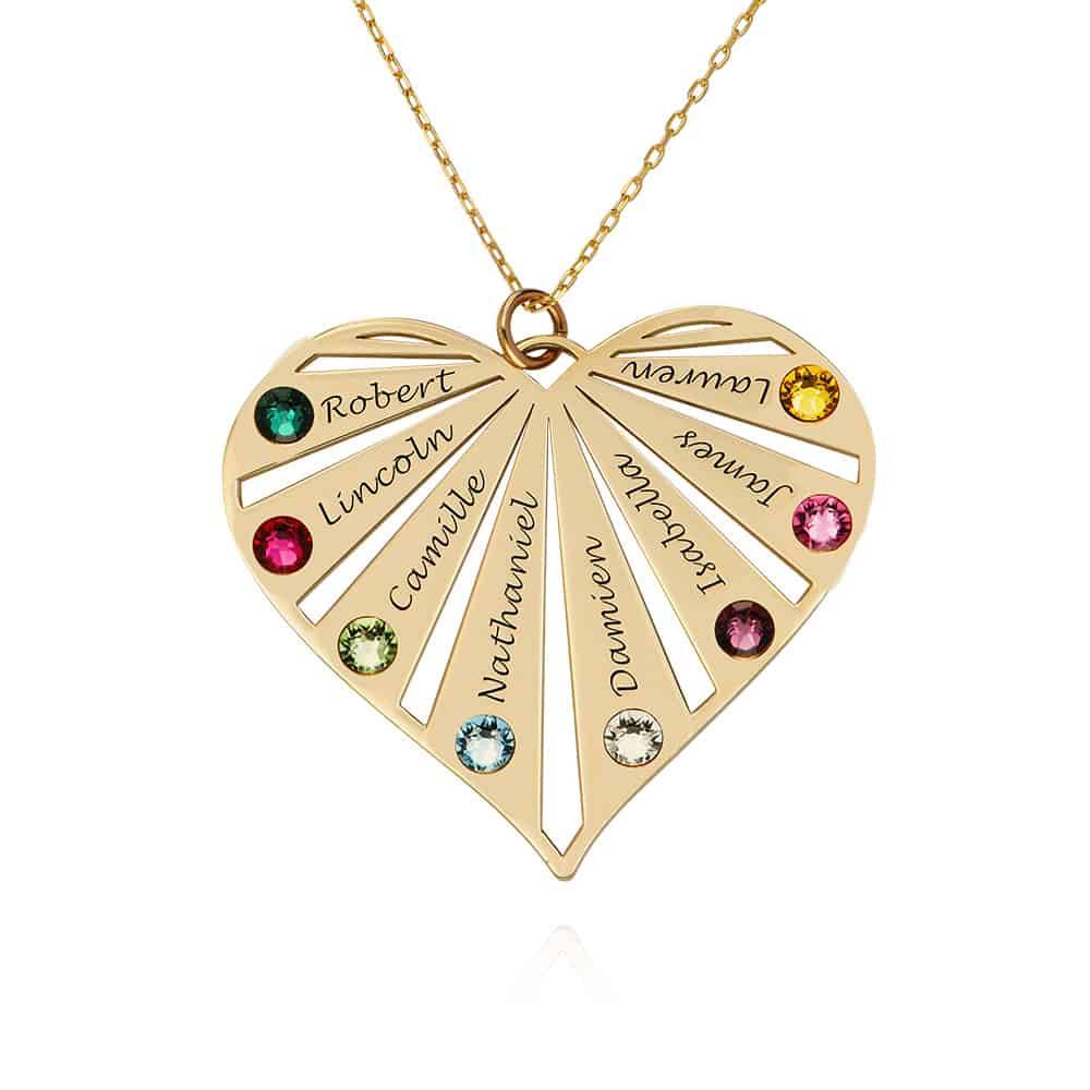 Familienkette mit gravierbarem Herzanhänger und Geburtssteinen - 417er Gelbgold-1 Familienkette mit gravierbarem Herzanhänger und Geburtssteinen - 417er Gelbgold-1 Produktfoto