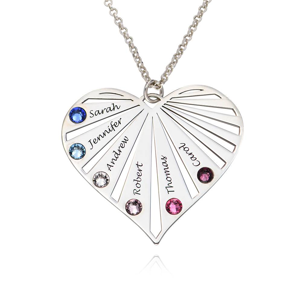 Familienkette mit gravierbarem Herzanhänger und Geburtssteinen - Silber-1 Familienkette mit gravierbarem Herzanhänger und Geburtssteinen - Silber-1 Produktfoto