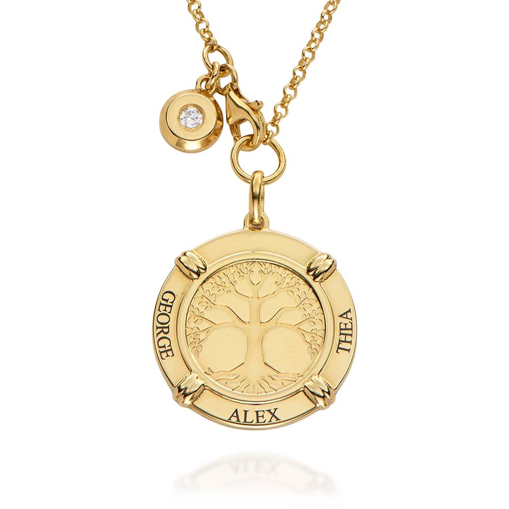Family Roots Halskette mit gravierten Namen und Diamant - vergoldetes Sterlingsilber-2 Produktfoto