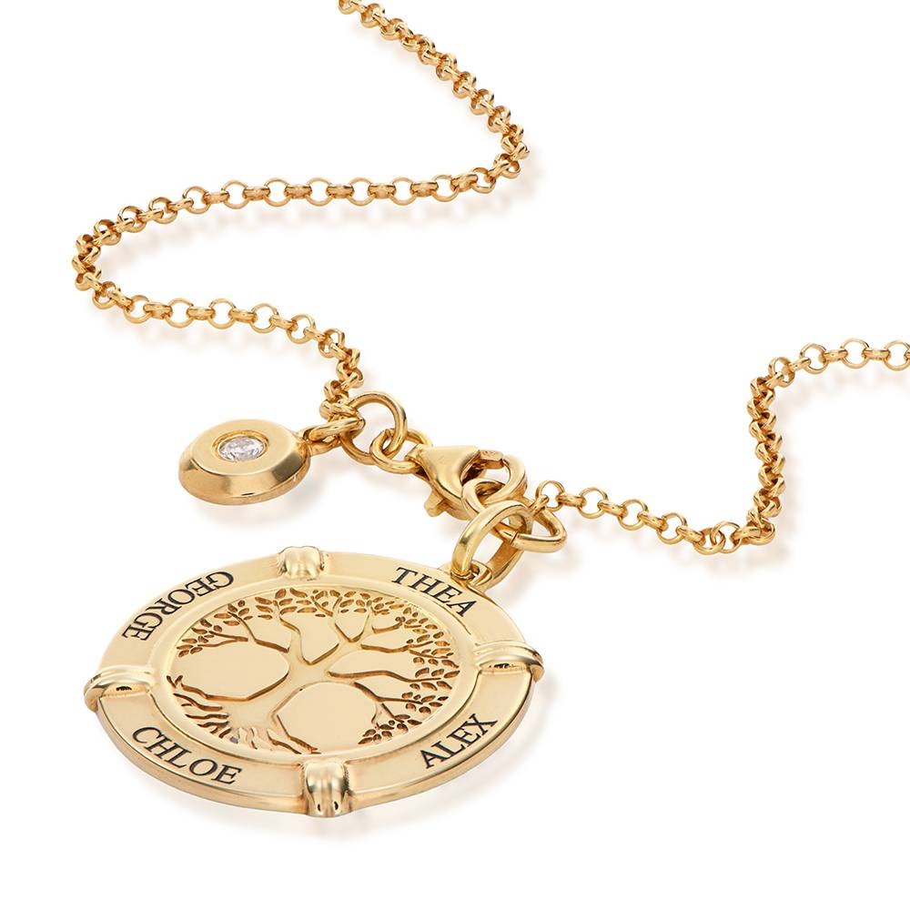 Family Roots Halskette mit gravierten Namen und Diamant - vergoldetes Sterlingsilber-1 Produktfoto