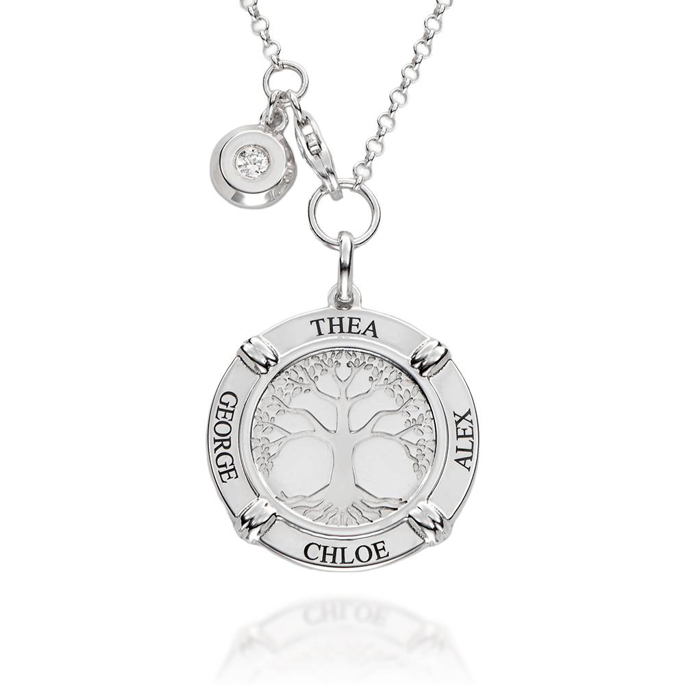 Family Roots Halskette mit gravierten Namen und Diamant - 925er Sterlingsilber-1 Produktfoto