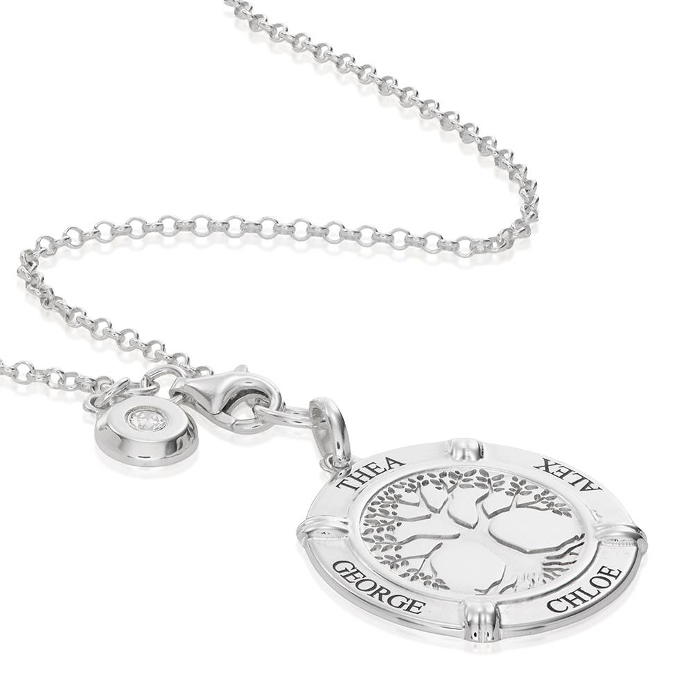 Family Roots Halskette mit gravierten Namen und Diamant - 925er Sterlingsilber-5 Produktfoto