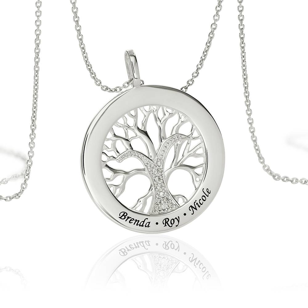 Familienbaum-Kreiskette mit Diamanten - Silber-5 Produktfoto
