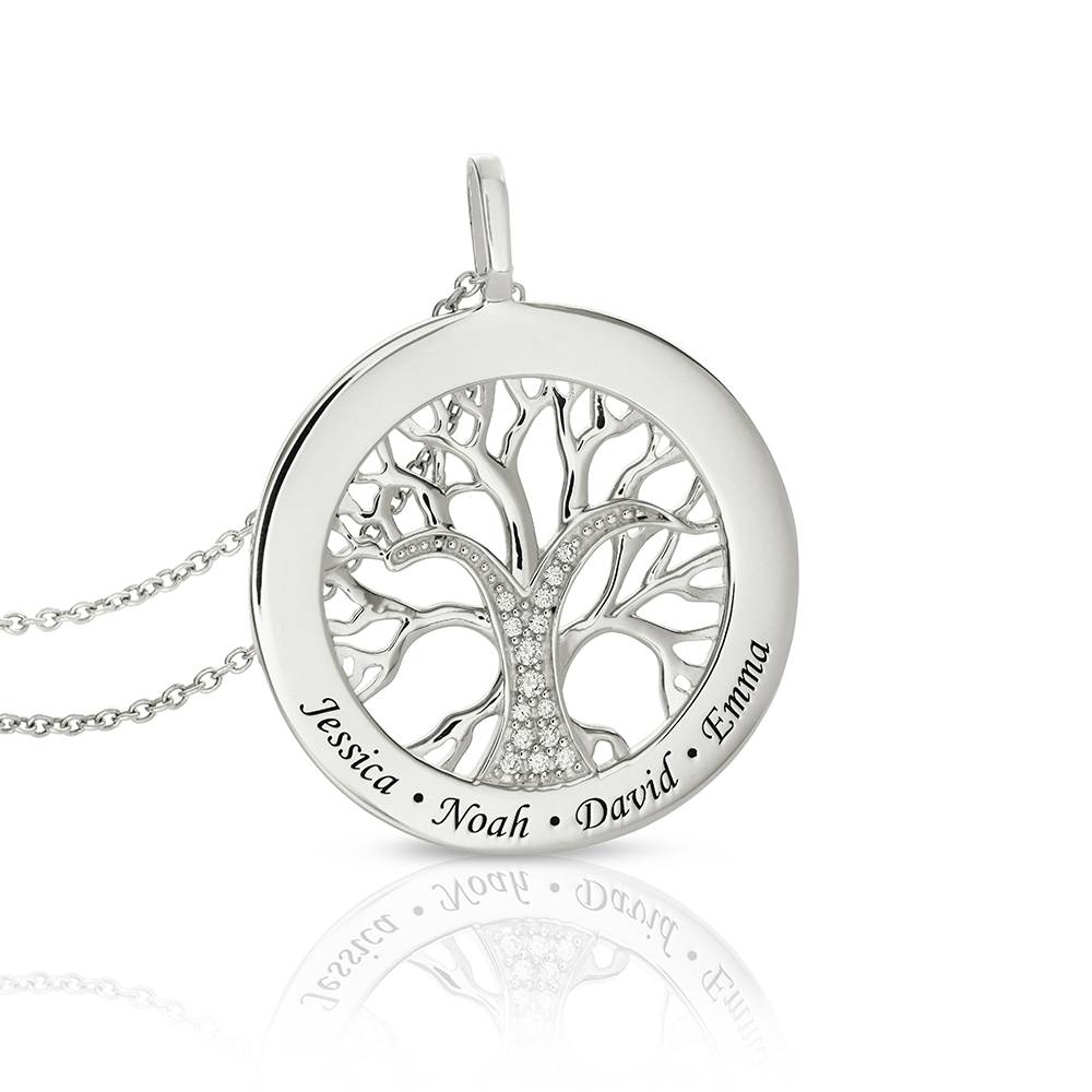 Familienbaum-Kreiskette mit Diamanten - Silber-6 Produktfoto