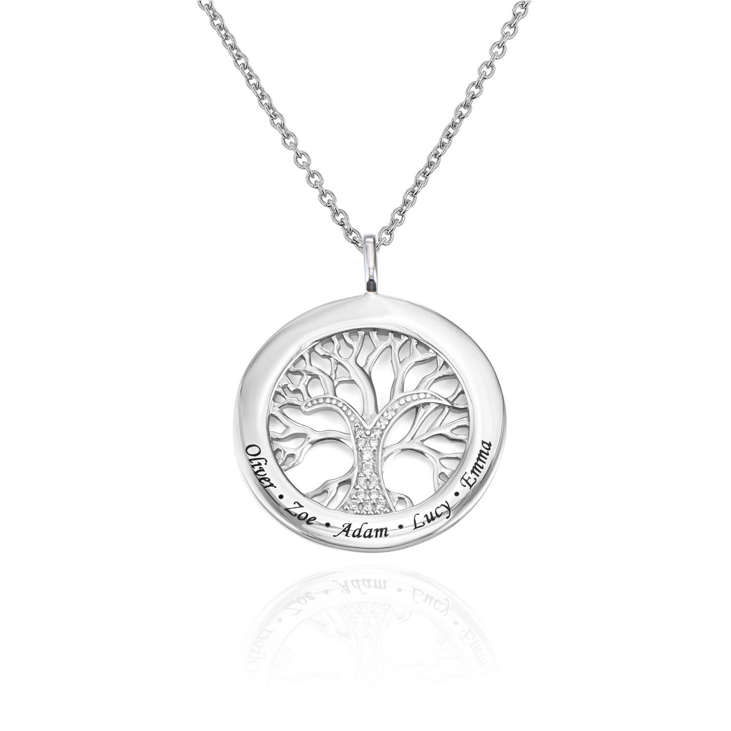 Familienbaum-Kreiskette mit Diamanten - Silber-1 Produktfoto