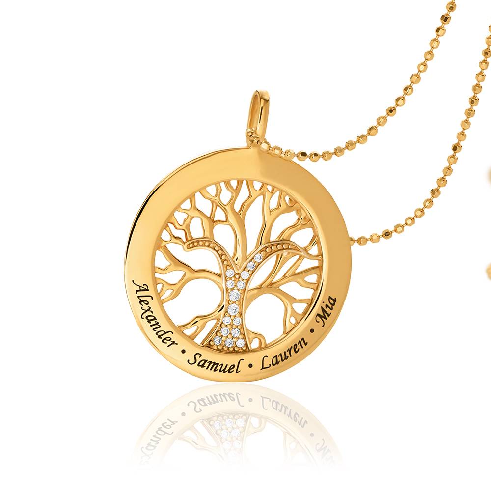 Familienbaum-Kreiskette mit Diamanten - Vergoldet-3 Produktfoto