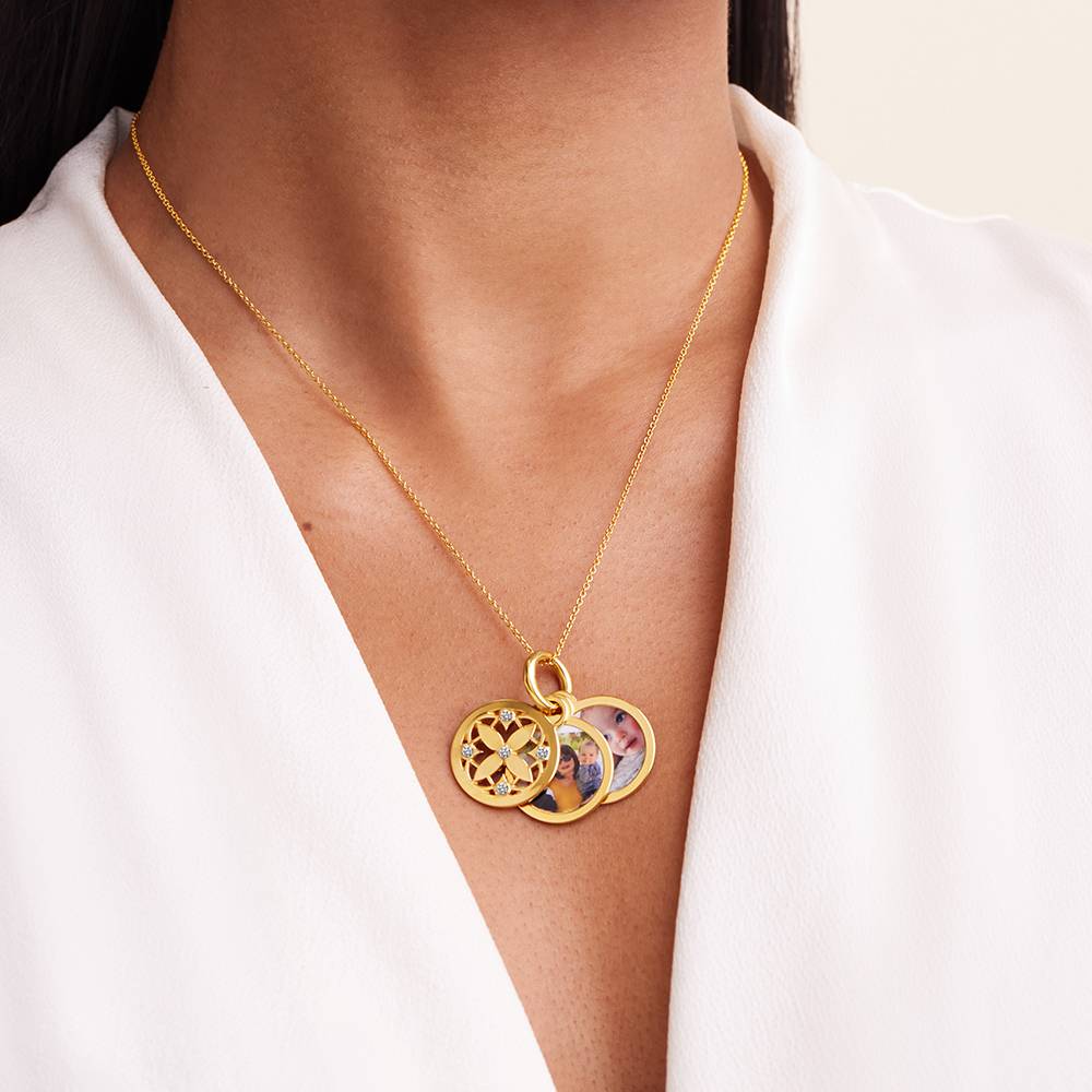 Blümchen Foto-Anhänger Halskette mit Diamanten - Gold-Vermeil-6 Produktfoto