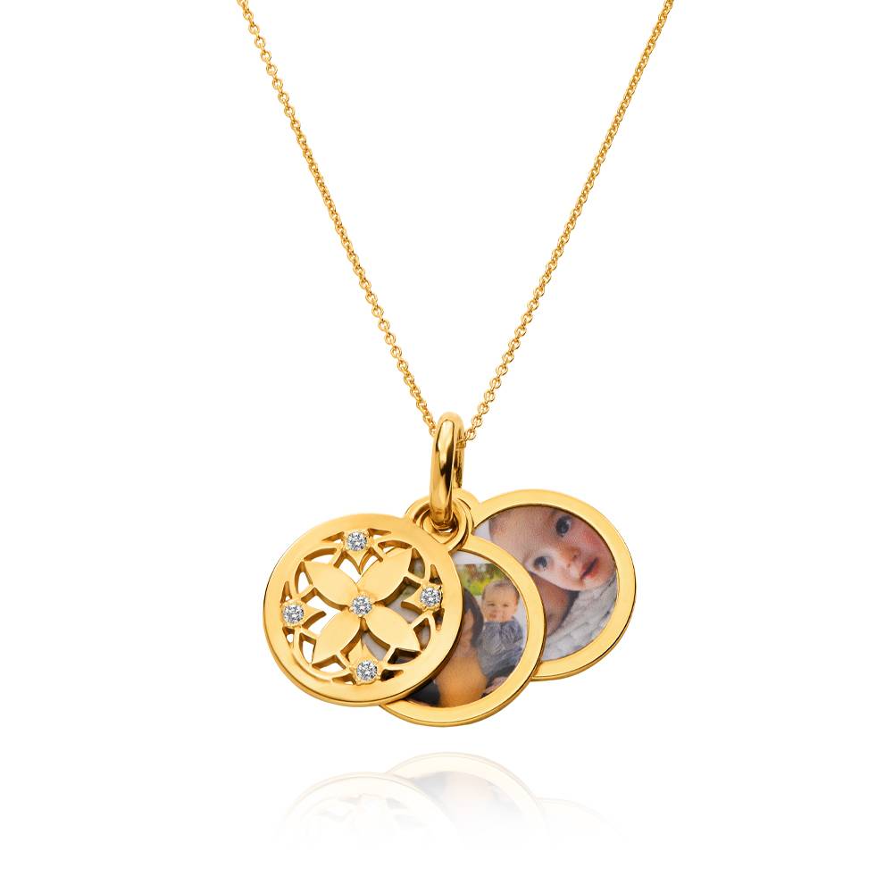 Blümchen Foto-Anhänger Halskette mit Diamanten - Gold-Vermeil-2 Produktfoto