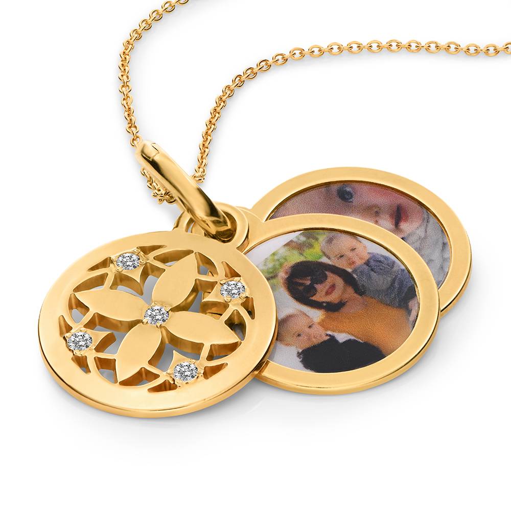 Blümchen Foto-Anhänger Halskette mit Diamanten - Gold-Vermeil-1 Produktfoto