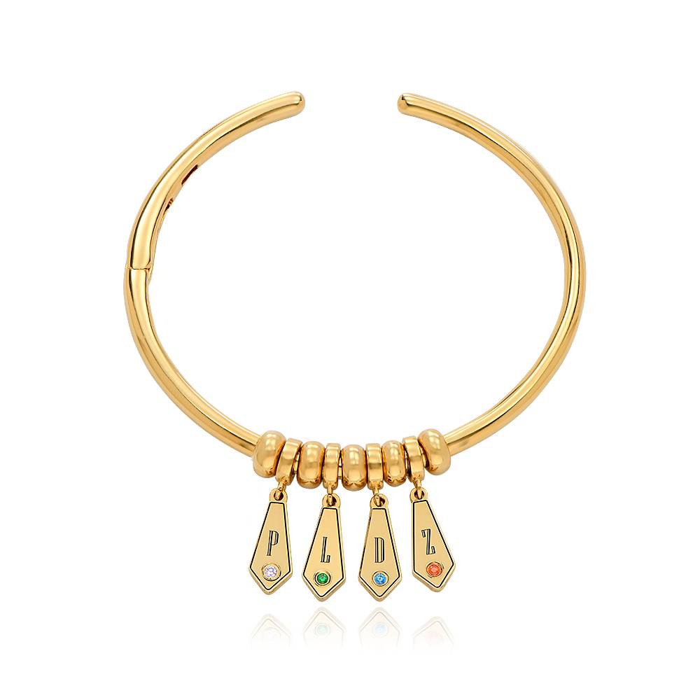 Gia Initial Armreif mit Tropfen-Anhängern und Geburtssteinen - Gold-Vermeil-1 Gia Initial Armreif mit Tropfen-Anhängern und Geburtssteinen - Gold-Vermeil-1 Produktfoto