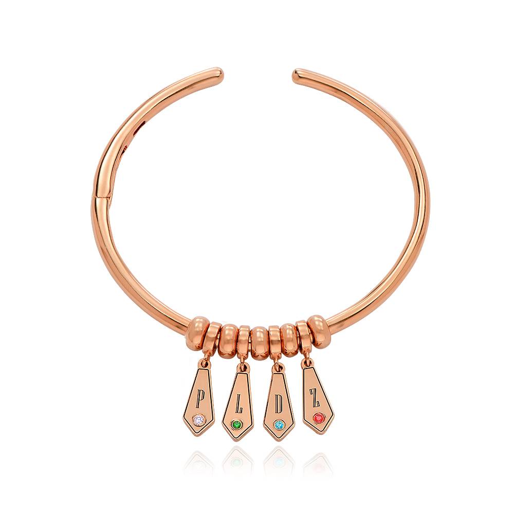 Gia Initial Armreif mit Tropfen-Anhängern und Geburtssteinen - rosévergoldetes Sterlingsilber-4 Gia Initial Armreif mit Tropfen-Anhängern und Geburtssteinen - rosévergoldetes Sterlingsilber-4 Produktfoto