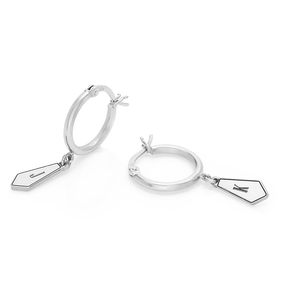 Gia Initial Creolen mit Tropfen-Anhängern - in Silber-3 Produktfoto