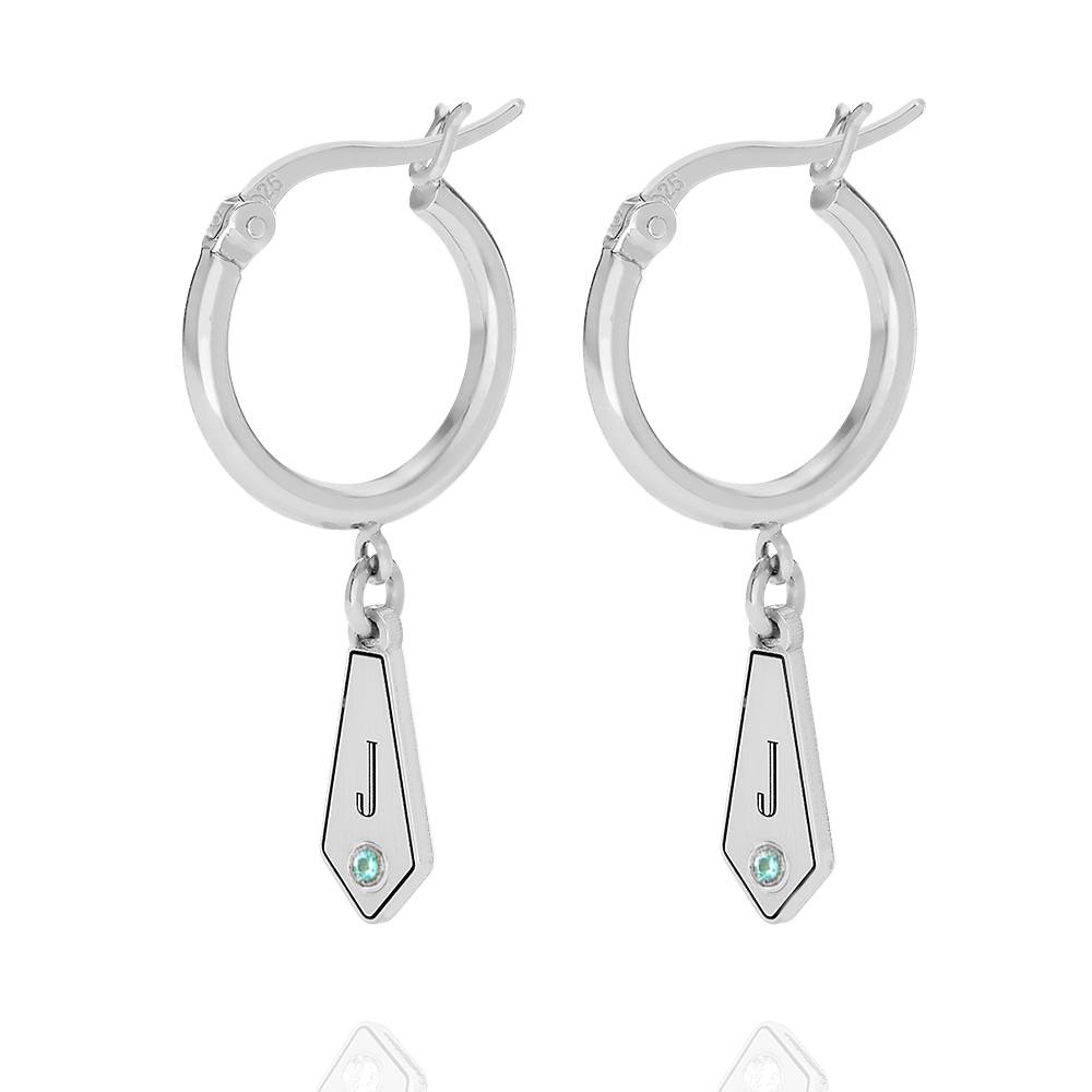 Gia Initial Creolen mit Tropfen-Anhängern und Geburtssteinen - in Silber-1 Produktfoto