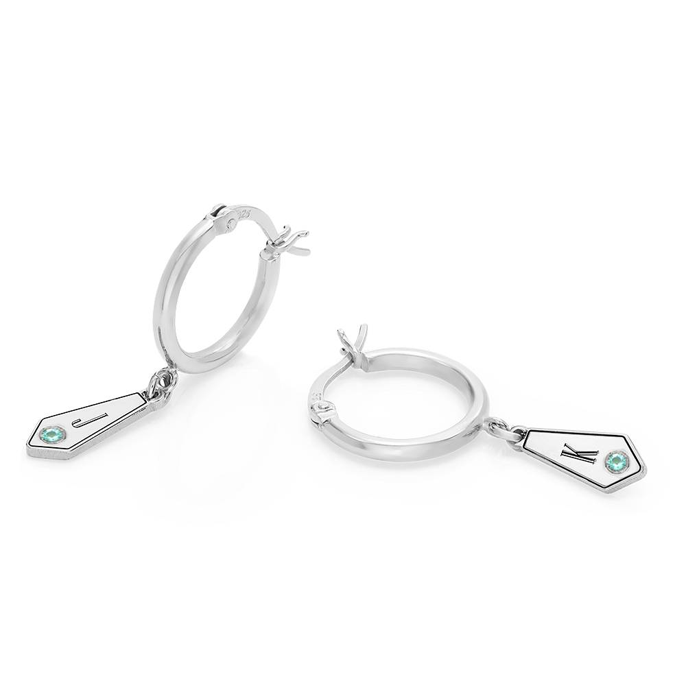 Gia Initial Creolen mit Tropfen-Anhängern und Geburtssteinen - in Silber-4 Produktfoto