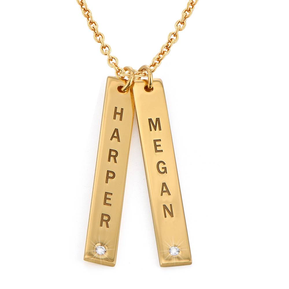 Liebeskette mit gravierten Barren und Diamanten - vergoldetes Sterlingsilber-1 Produktfoto