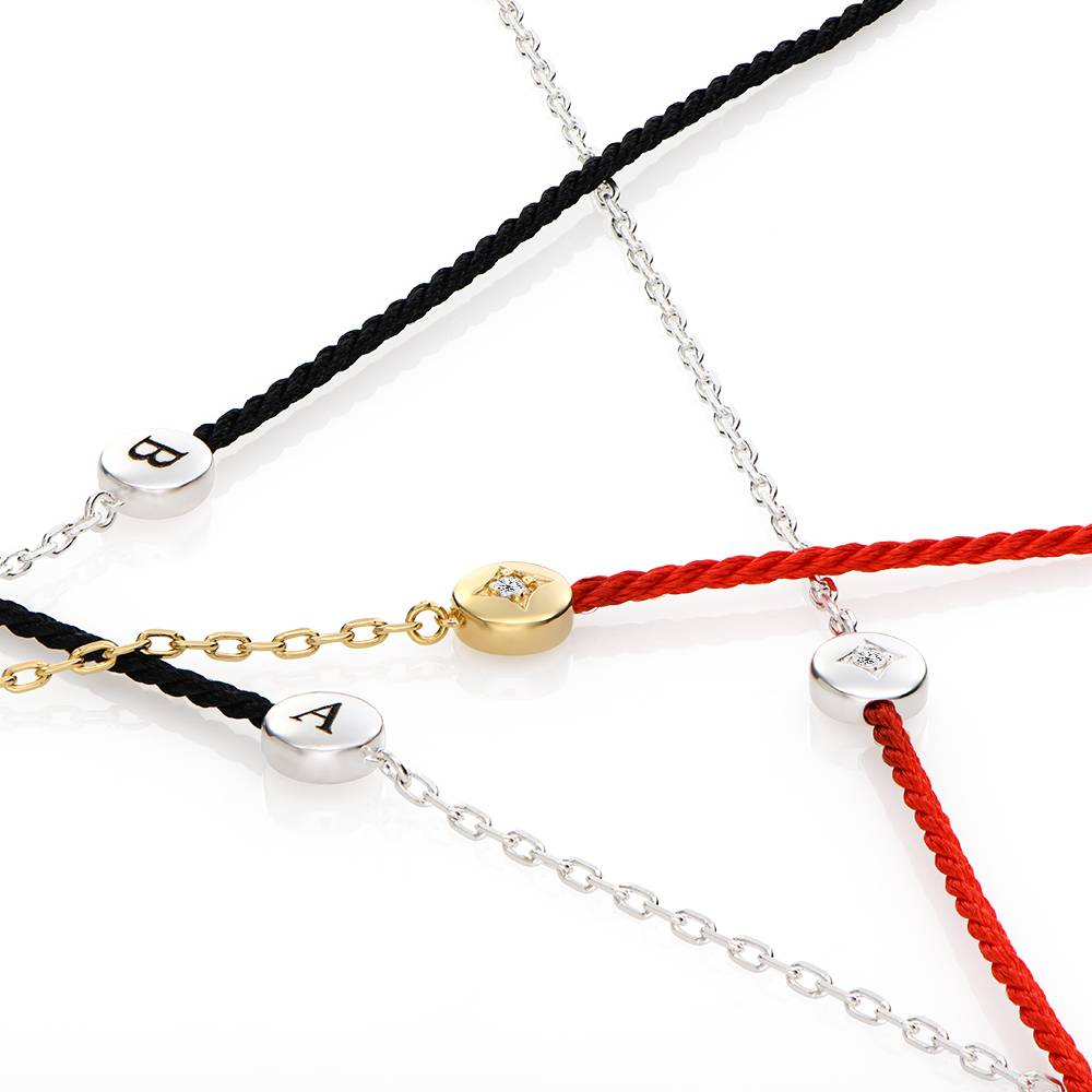 Halb und Halb schwarzes Initialarmband mit Diamant - vergoldetes Sterlingsilber-7 Halb und Halb schwarzes Initialarmband mit Diamant - vergoldetes Sterlingsilber-7 Produktfoto
