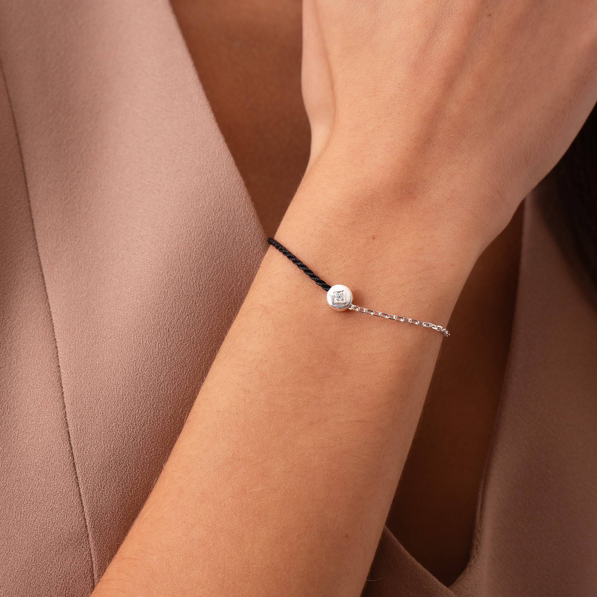Halb und Halb schwarzes Initialarmband mit Diamant - 925er Sterlingsilber-3 Produktfoto