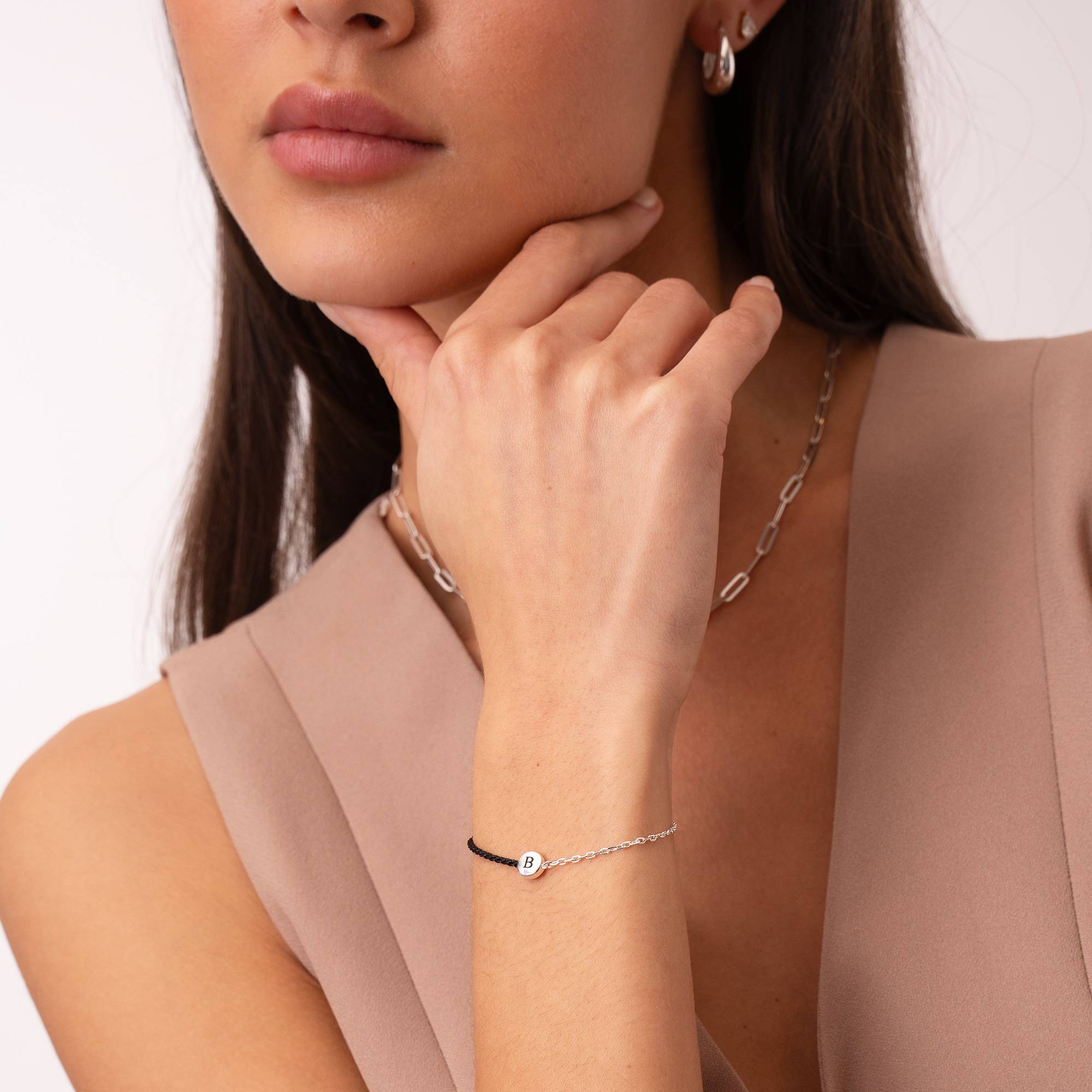 Halb und Halb schwarzes Initialarmband mit Diamant - 925er Sterlingsilber-5 Produktfoto