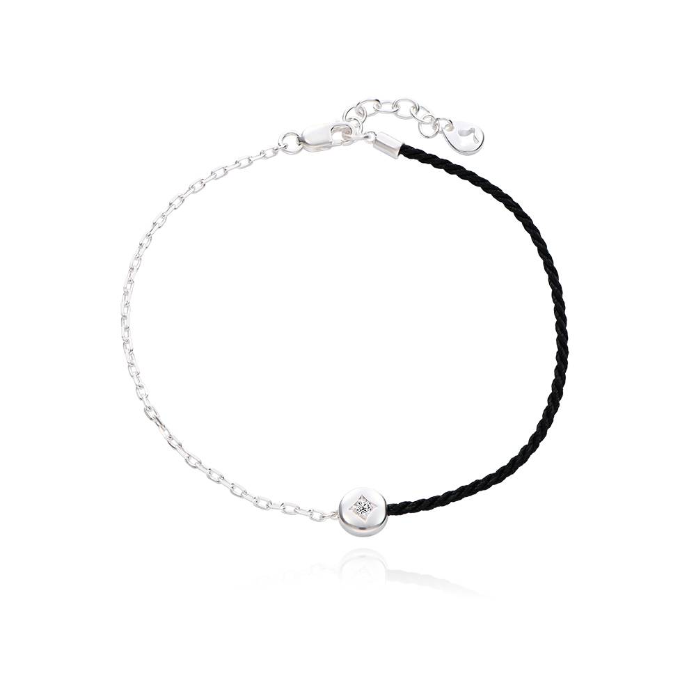 Halb und Halb schwarzes Initialarmband mit Diamant - 925er Sterlingsilber-4 Produktfoto