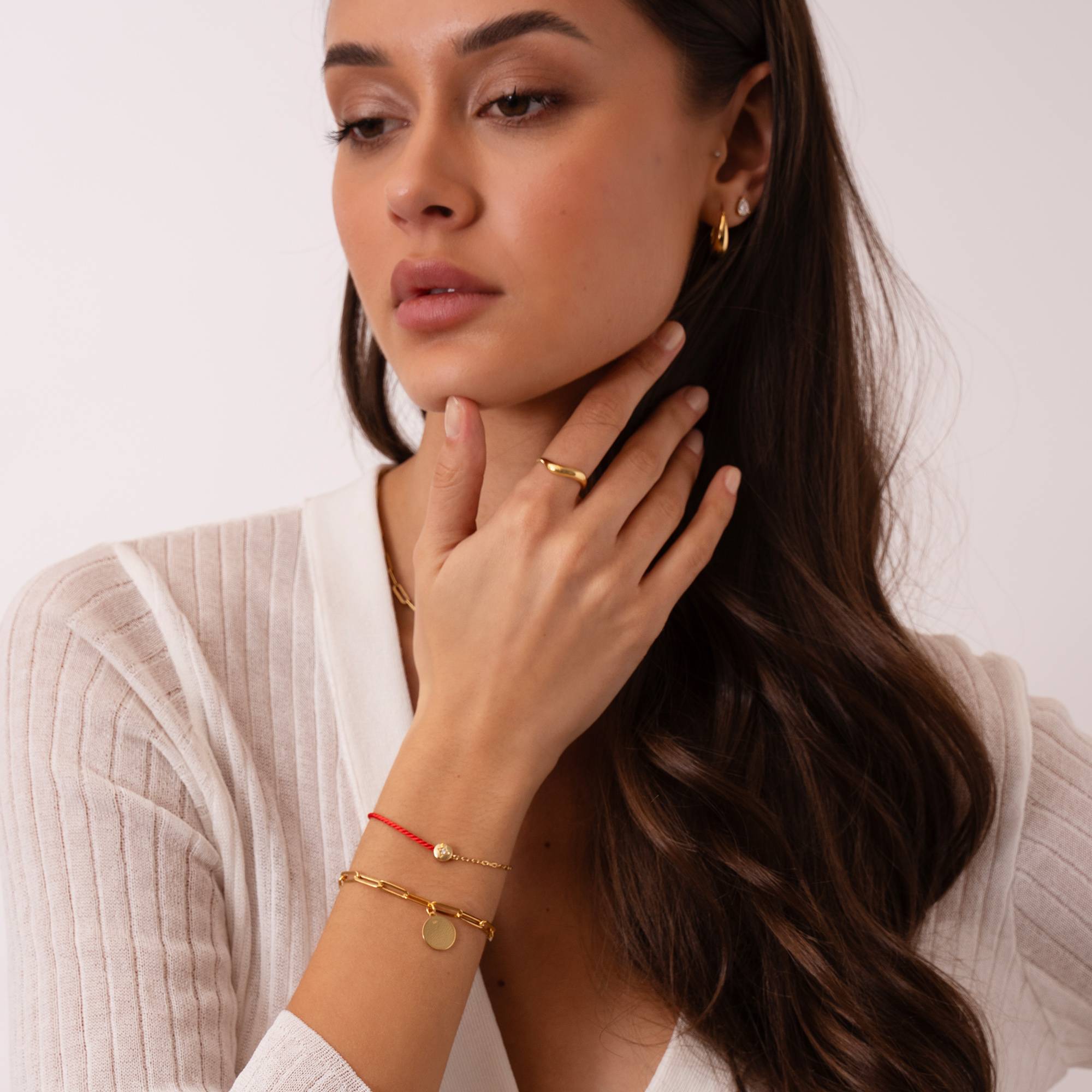Halb und Halb rotes Initialarmband mit Diamant - vergoldetes Sterlingsilber-5 Produktfoto