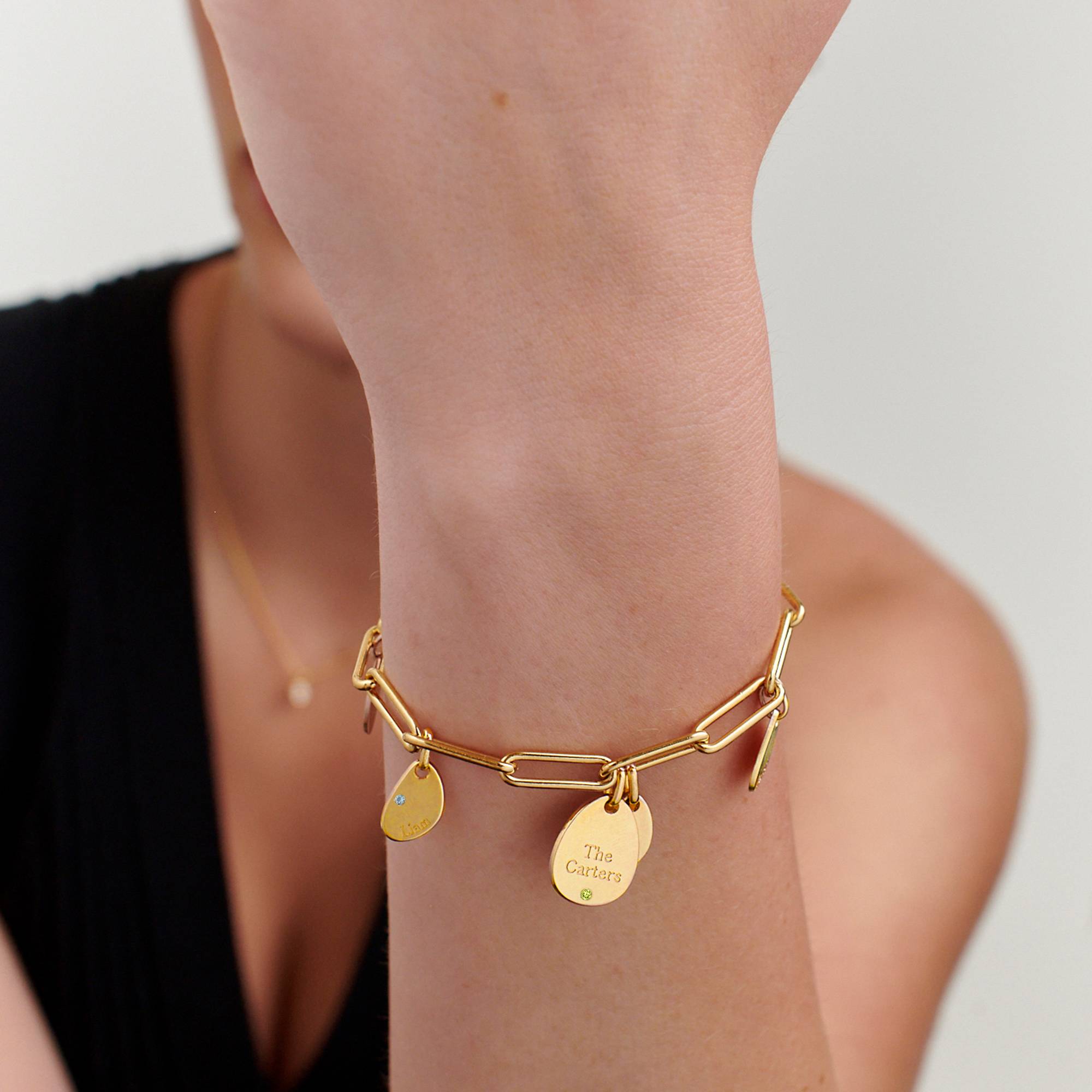 Hazel Gliederarmband mit gravierbaren Geburtsstein-Charms - Gold-Vermeil-3 Produktfoto