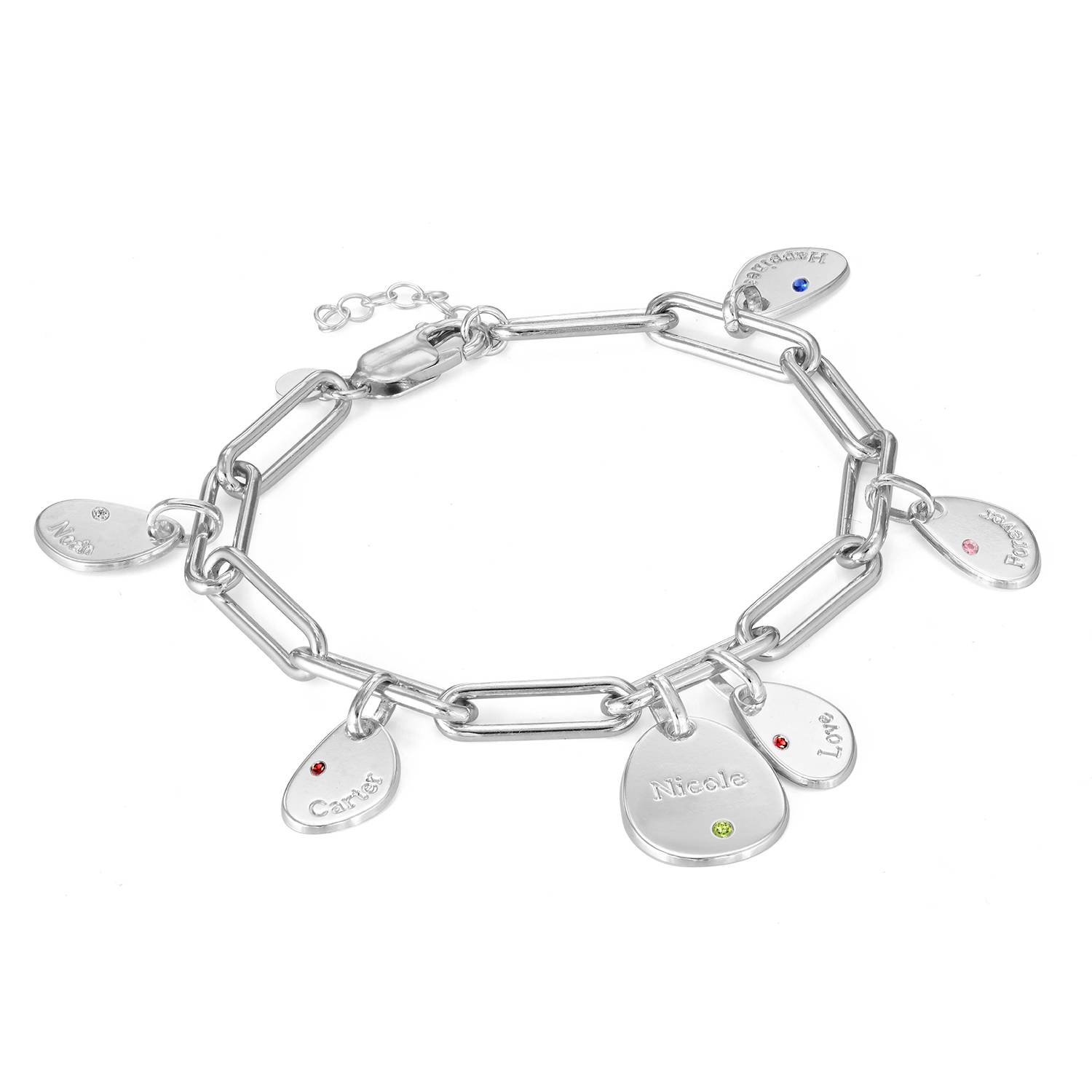 Hazel Gliederarmband mit gravierbaren Geburtsstein-Charms - Silber-1 Hazel Gliederarmband mit gravierbaren Geburtsstein-Charms - Silber-1 Produktfoto