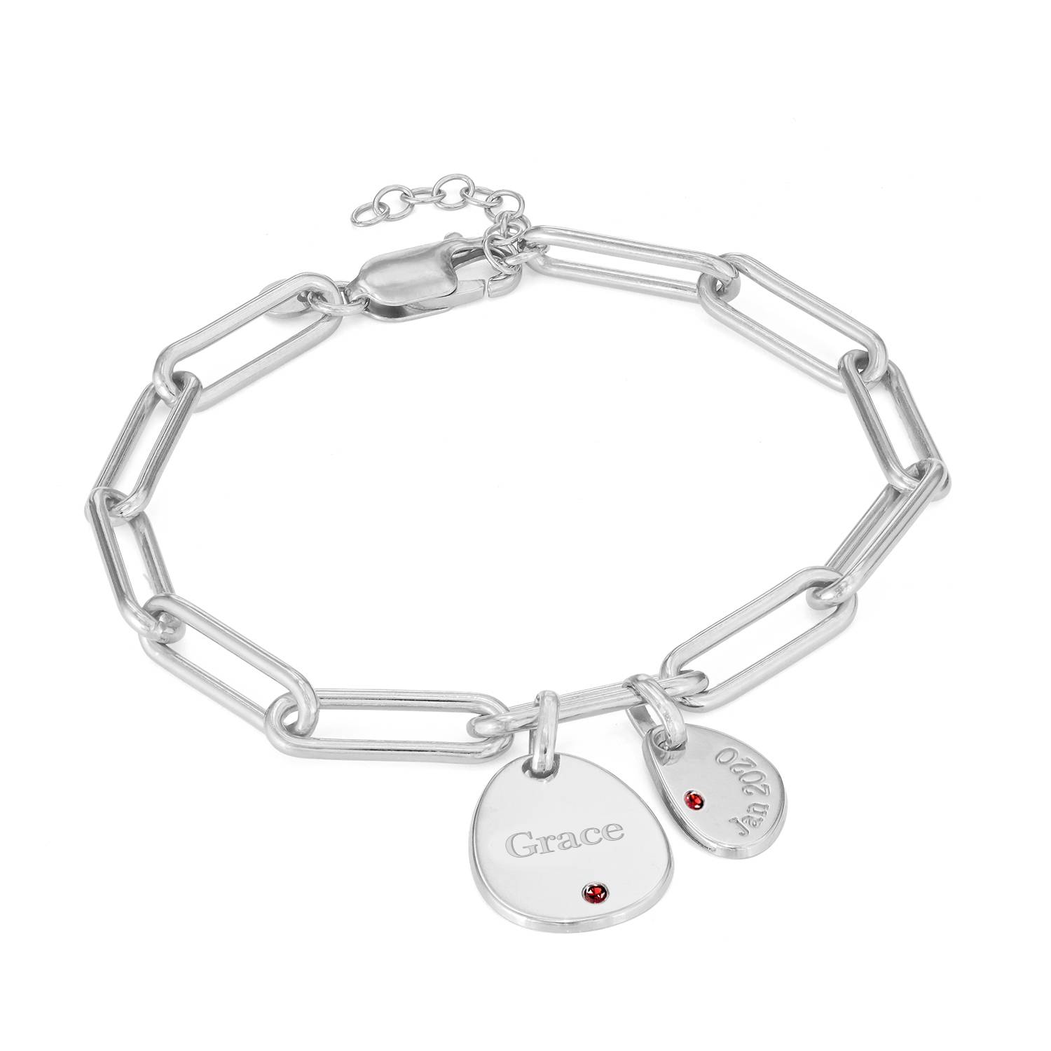 Hazel Gliederarmband mit gravierbaren Geburtsstein-Charms - Silber-4 Hazel Gliederarmband mit gravierbaren Geburtsstein-Charms - Silber-4 Produktfoto