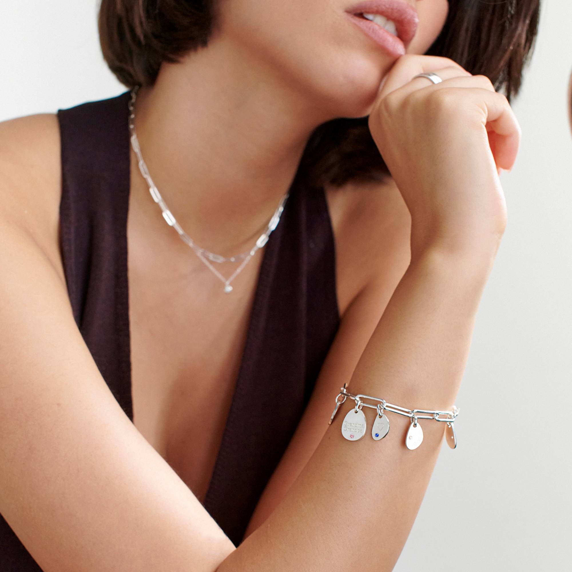 Hazel Gliederarmband mit gravierbaren Geburtsstein-Charms - Silber-3 Hazel Gliederarmband mit gravierbaren Geburtsstein-Charms - Silber-3 Produktfoto