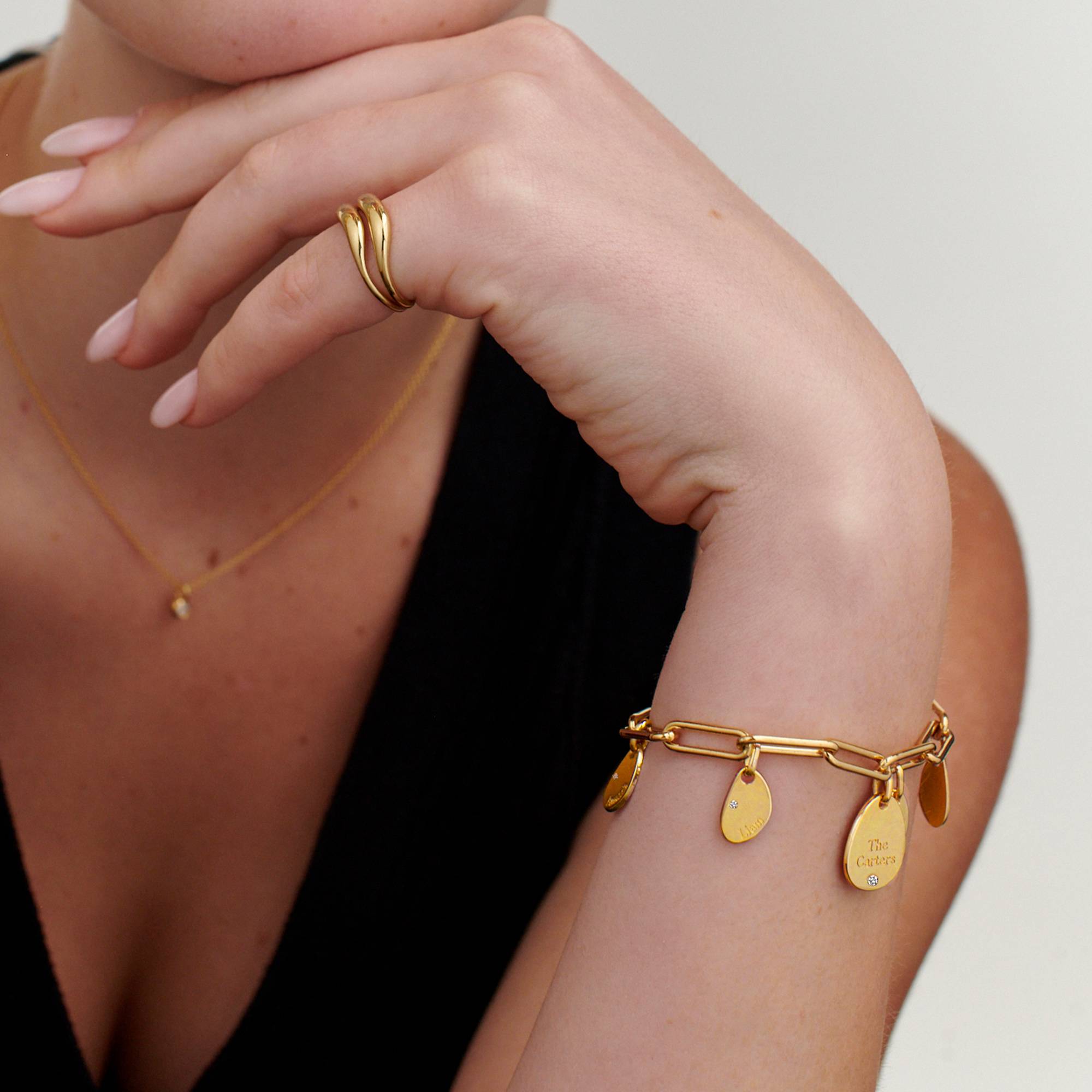Hazel Gliederarmband mit gravierbaren Diamant-Charms - Gold-Vermeil-3 Produktfoto