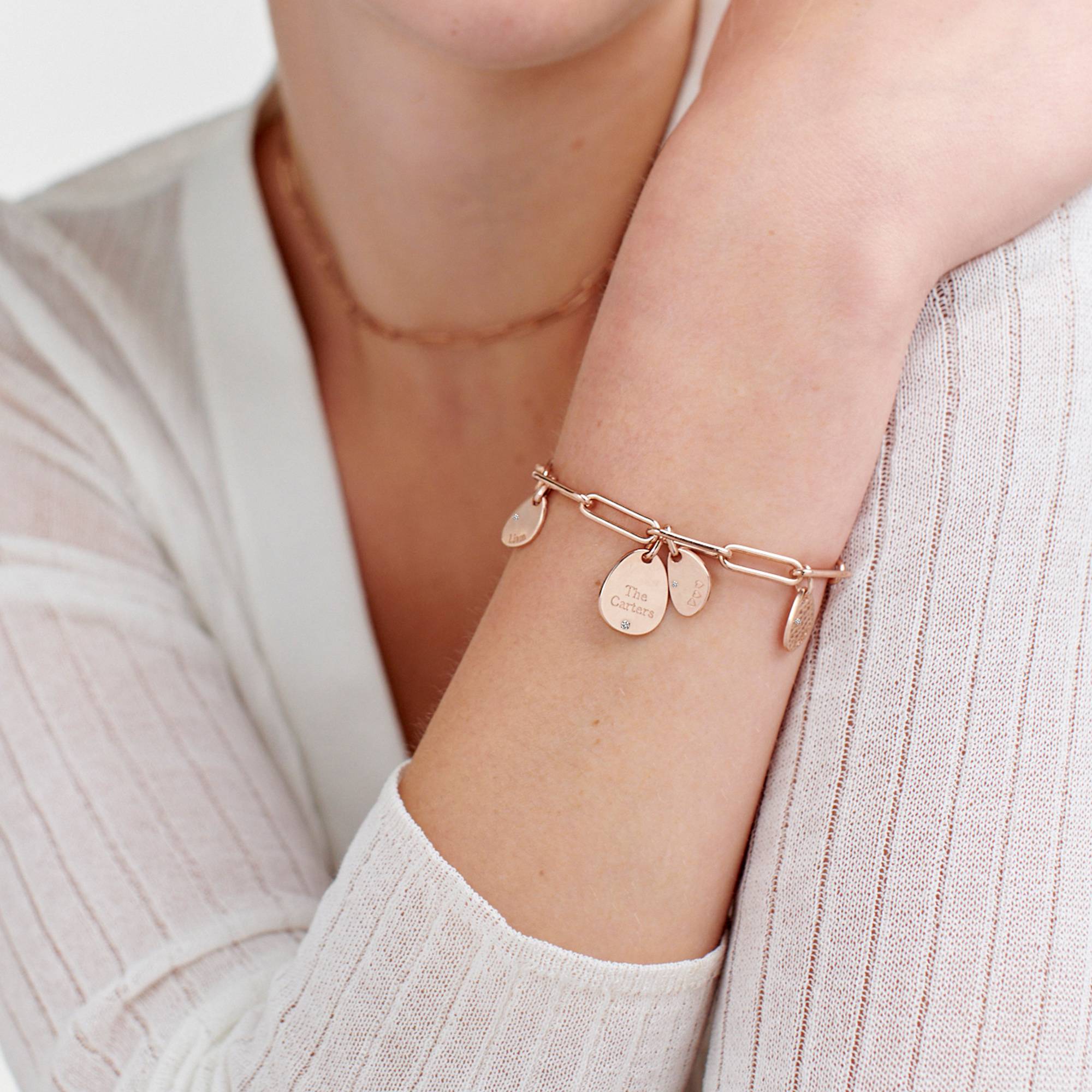 Hazel Gliederarmband mit gravierbaren Diamant-Charms - rosévergoldetes Sterlingsilber-4 Produktfoto