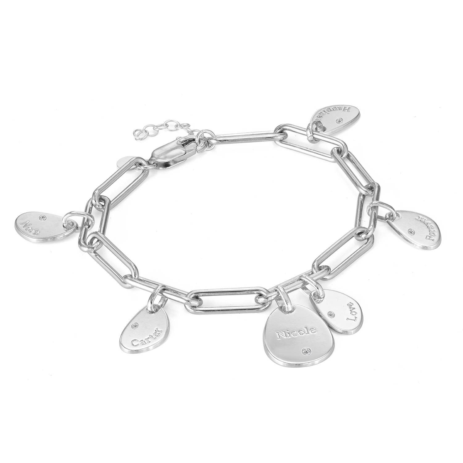 Hazel Gliederarmband mit gravierbaren Diamant-Charms - Silber-1 Produktfoto