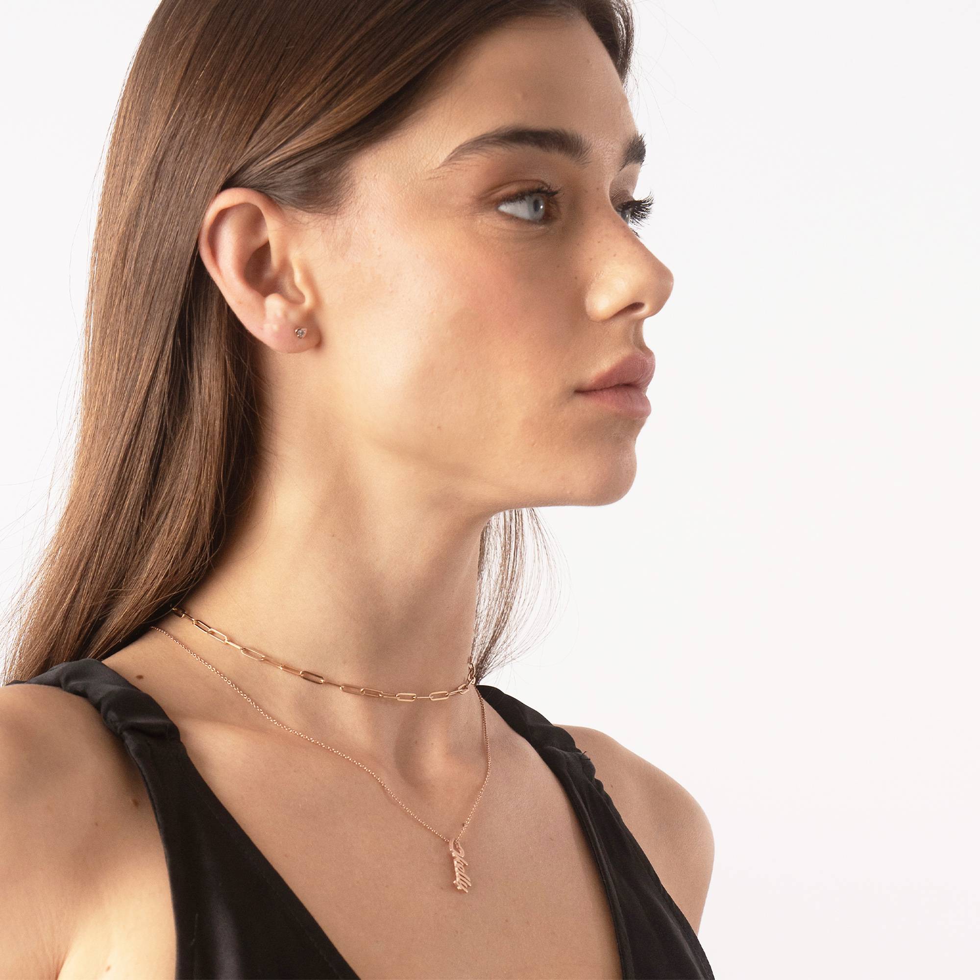 Kette mit vertikalen Herztropfen-Namensanhängern - rosévergoldetes Sterlingsilber-4 Kette mit vertikalen Herztropfen-Namensanhängern - rosévergoldetes Sterlingsilber-4 Produktfoto
