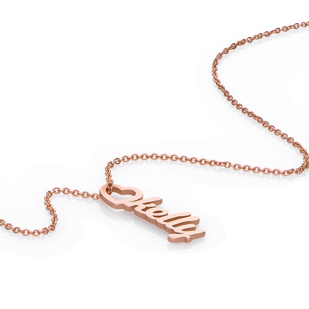 Kette mit vertikalen Herztropfen-Namensanhängern - rosévergoldetes Sterlingsilber-2 Kette mit vertikalen Herztropfen-Namensanhängern - rosévergoldetes Sterlingsilber-2 Produktfoto