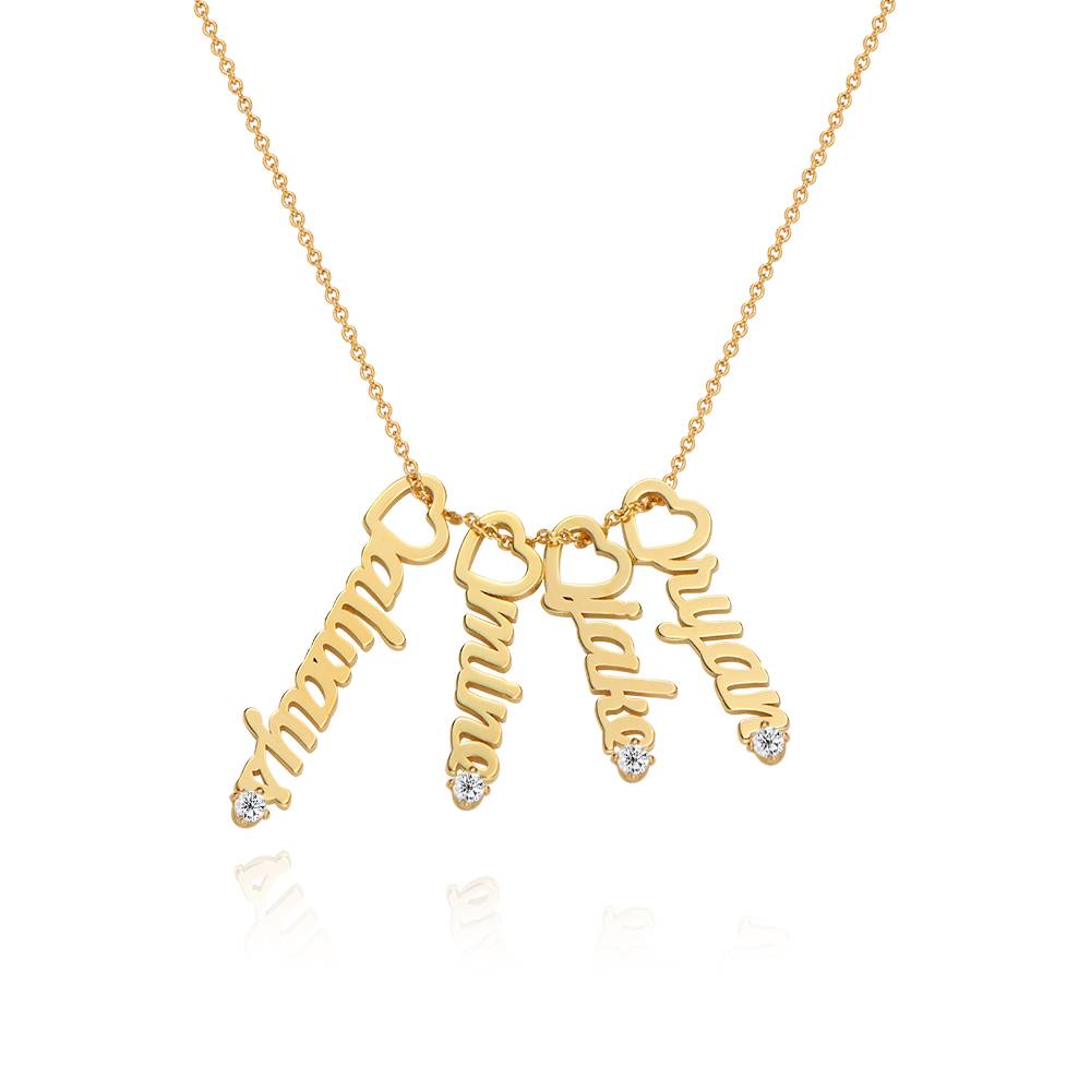 Kette mit vertikalen Herztropfen-Namensanhängern und 0,05 ct Diamanten - vergoldetes Sterlingsilber-5 Produktfoto