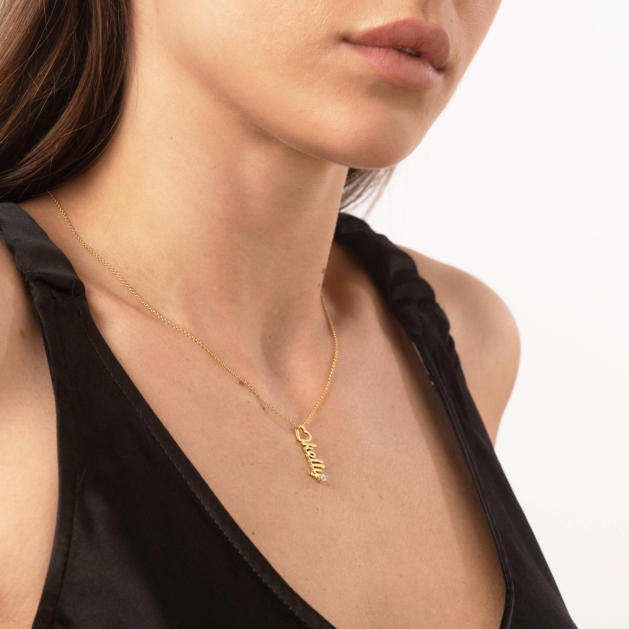 Kette mit vertikalen Herztropfen-Namensanhängern und 0,05 ct Diamanten - Gold-Vermeil-6 Kette mit vertikalen Herztropfen-Namensanhängern und 0,05 ct Diamanten - Gold-Vermeil-6 Produktfoto