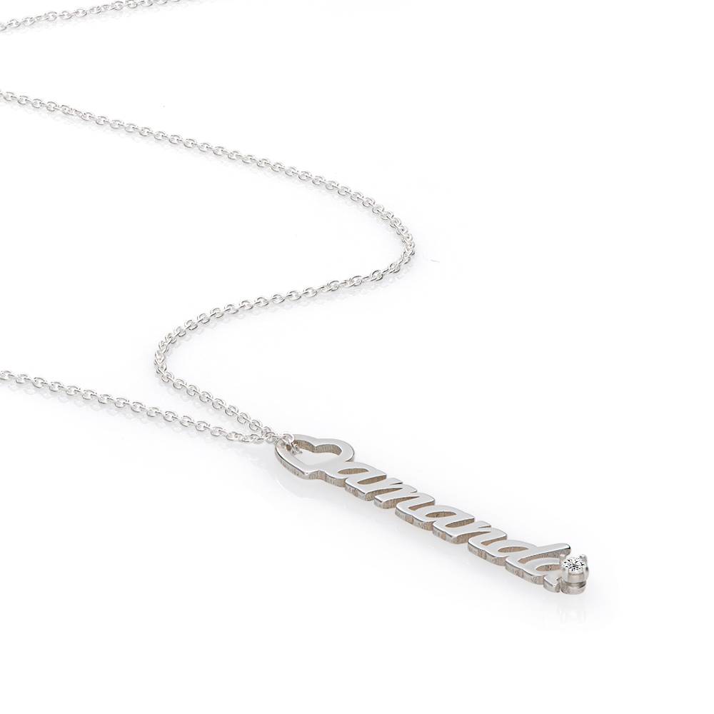 Kette mit vertikalen Herztropfen-Namensanhängern und 0,05 ct Diamanten - 925er Sterlingsilber-5 Produktfoto