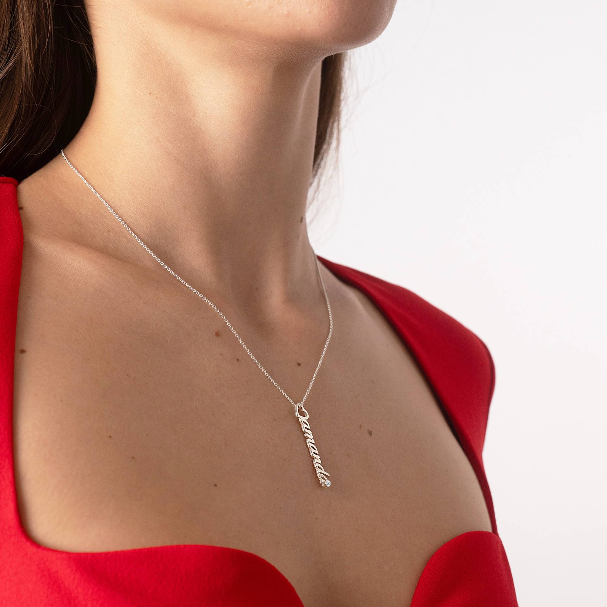 Kette mit vertikalen Herztropfen-Namensanhängern und 0,05 ct Diamanten - 925er Sterlingsilber-6 Produktfoto