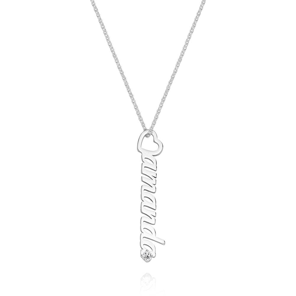 Kette mit vertikalen Herztropfen-Namensanhängern und 0,05 ct Diamanten - 925er Sterlingsilber-4 Produktfoto
