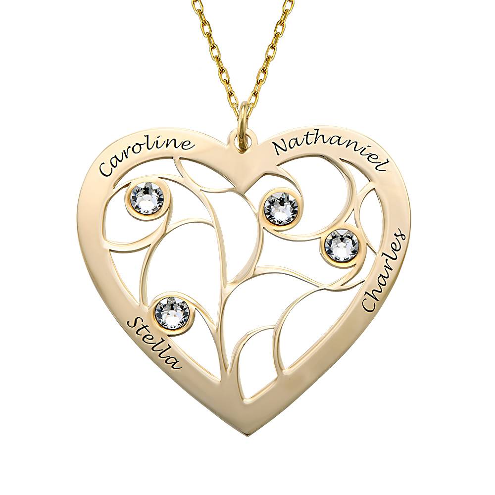 Familienbaum-Kette in Herzform mit Geburtssteinen - 417er Gelbgold-4 Familienbaum-Kette in Herzform mit Geburtssteinen - 417er Gelbgold-4 Produktfoto