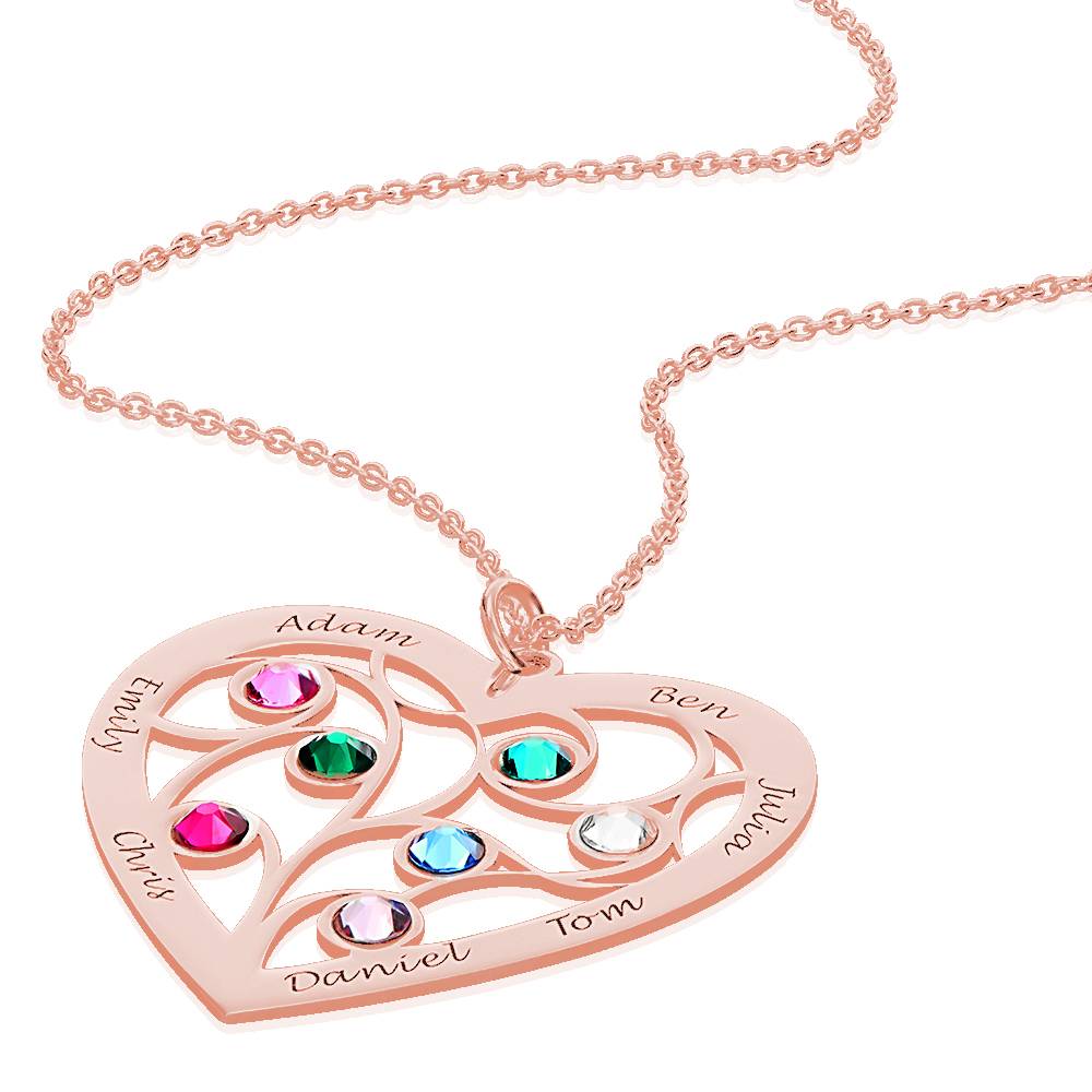 Familienbaum-Kette in Herzform mit Geburtssteinen - rosévergoldetes Sterlingsilber-5 Produktfoto