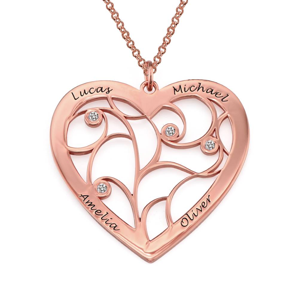 Familienbaum-Kette in Herzform mit Diamanten - rosévergoldetes Sterlingsilber-4 Produktfoto