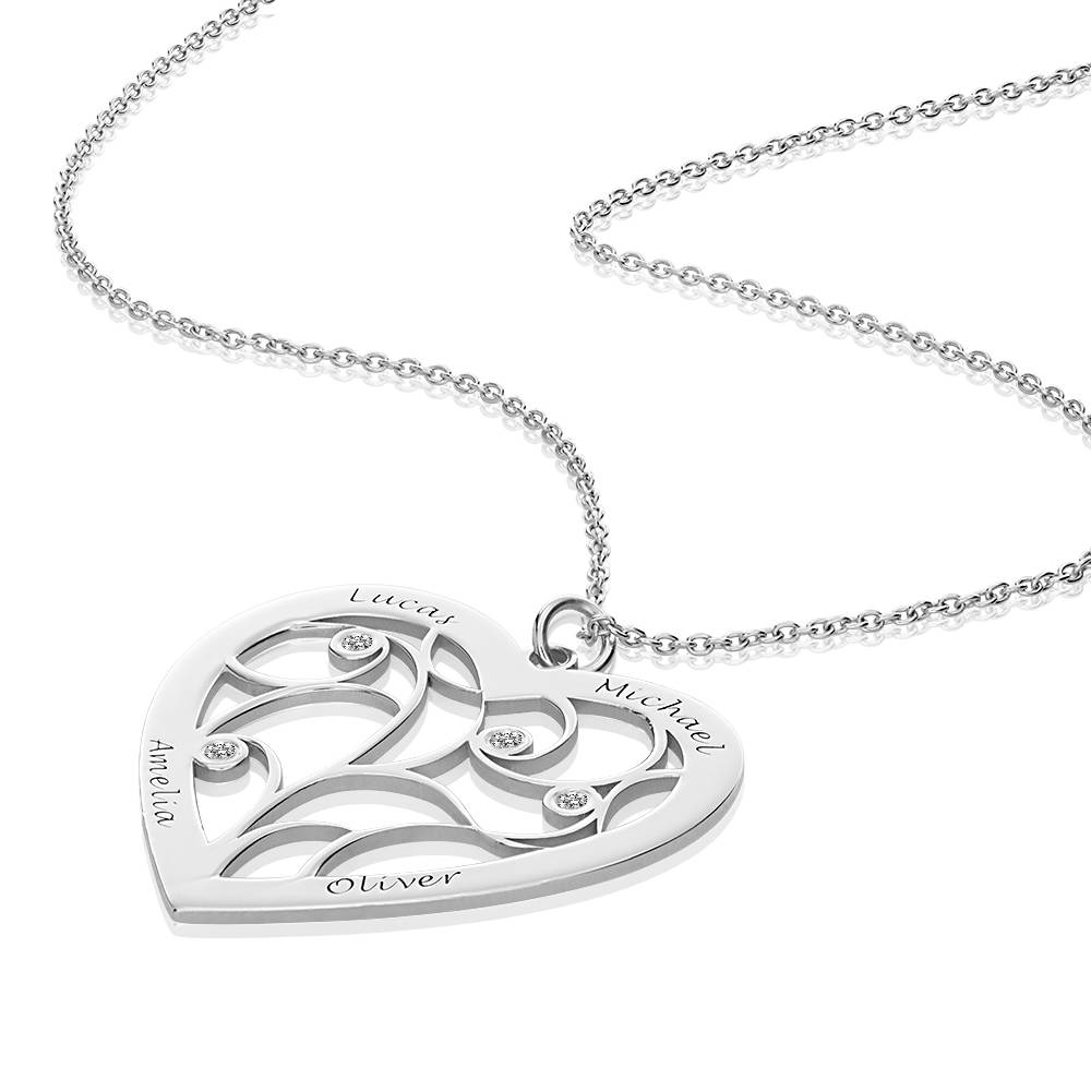 Familienbaum-Kette in Herzform mit Diamanten - Silber-4 Produktfoto