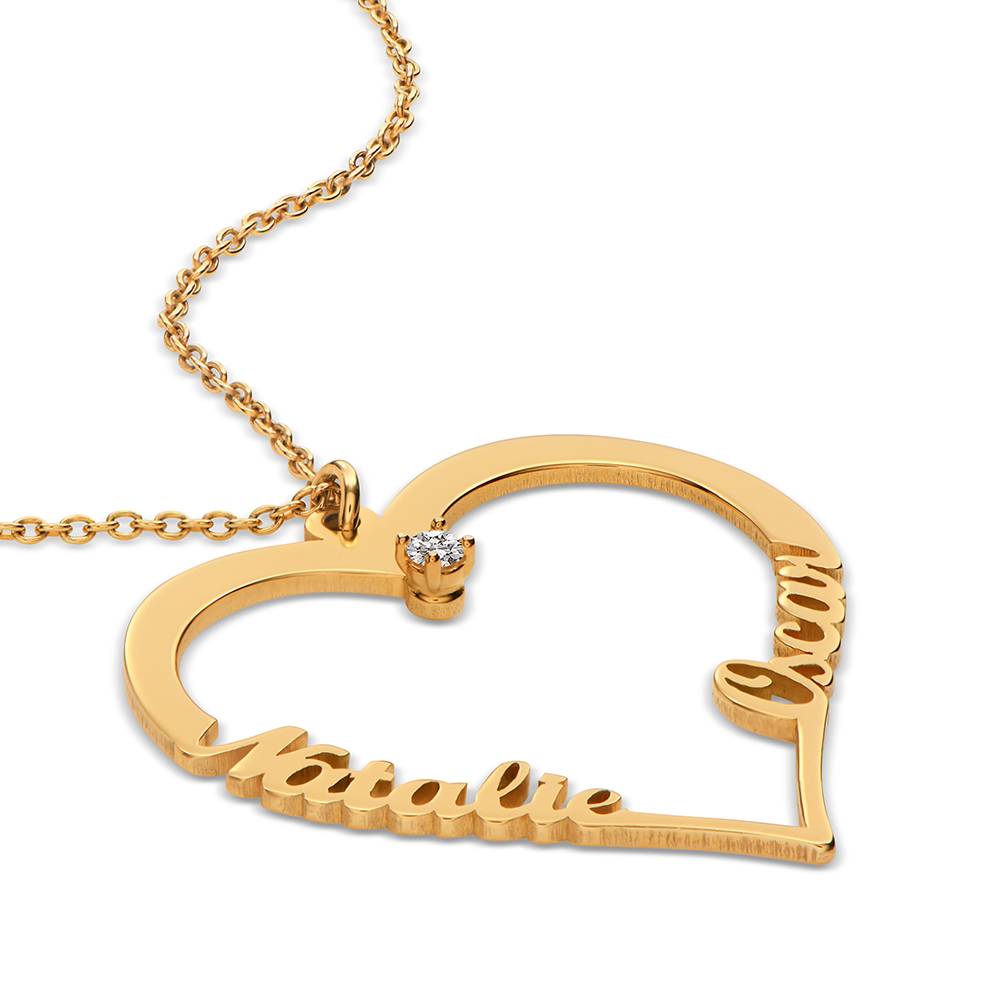 Herzförmige Halskette mit zwei Namen und 0,05 ct Diamant - Gold-Vermeil-3 Produktfoto