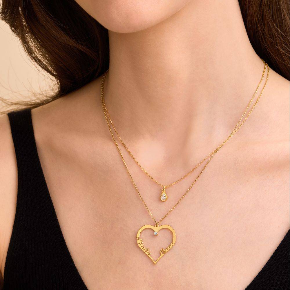 Herzförmige Halskette mit zwei Namen und 0,05 ct Diamant - Gold-Vermeil-5 Produktfoto